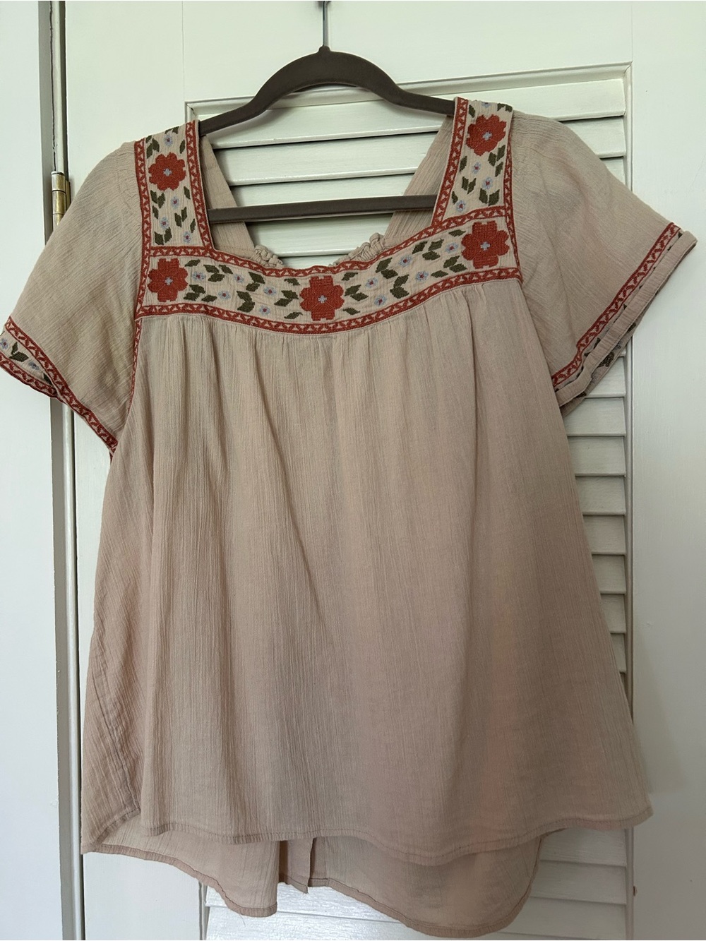 Madewell Blush Embroidered Square-Neck Top